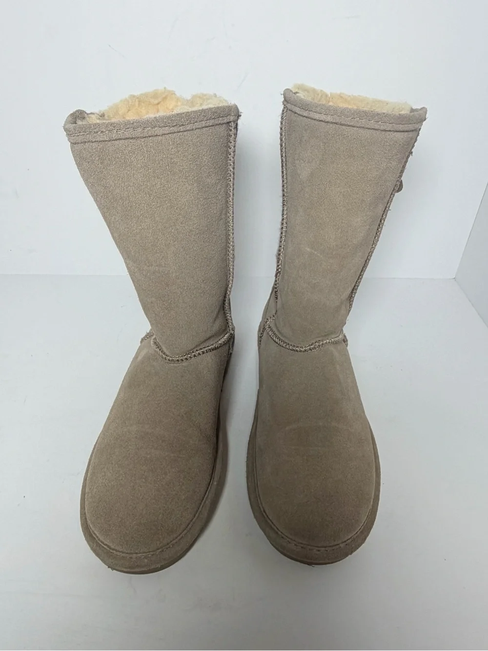 Bearpaw Stella Tall Suede Knit Boots Gray Taupe Women's Size 10